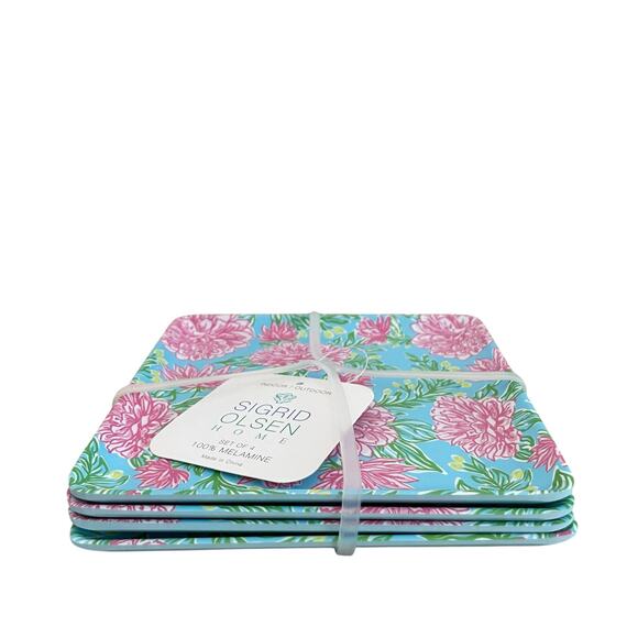 Sigrid Olsen Floral Melamine Appetizer Plates 6in Square Pop of Color 4pc NEW - Picture 8 of 16